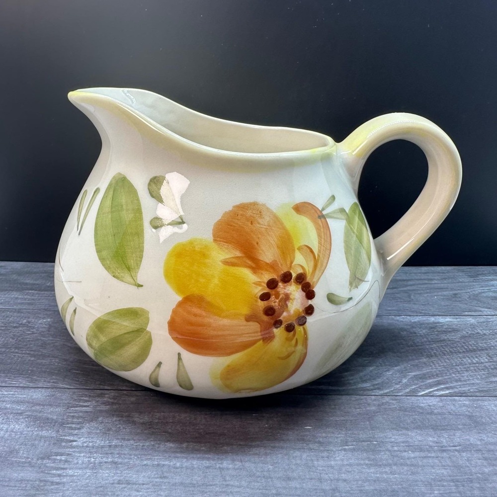 Vintage Selca Floral Ceramic Pitcher Vase Hand Painted in Portugal